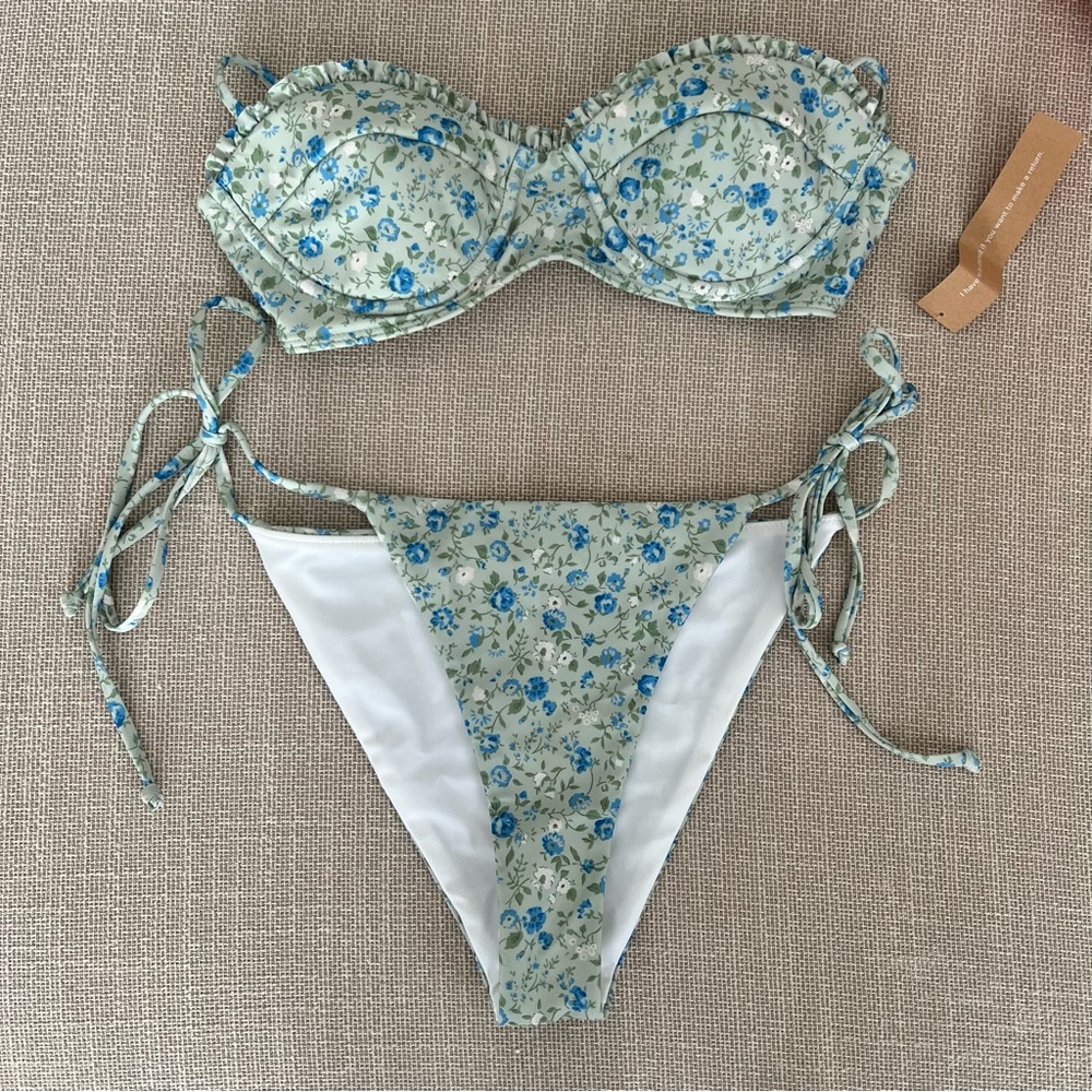 Reformation Floral Bikini with Blue Accents